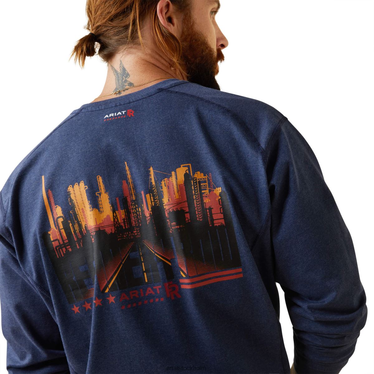 blast Ariat fr luftraffinaderi rad grafisk henley topp marin ljung män F0484807