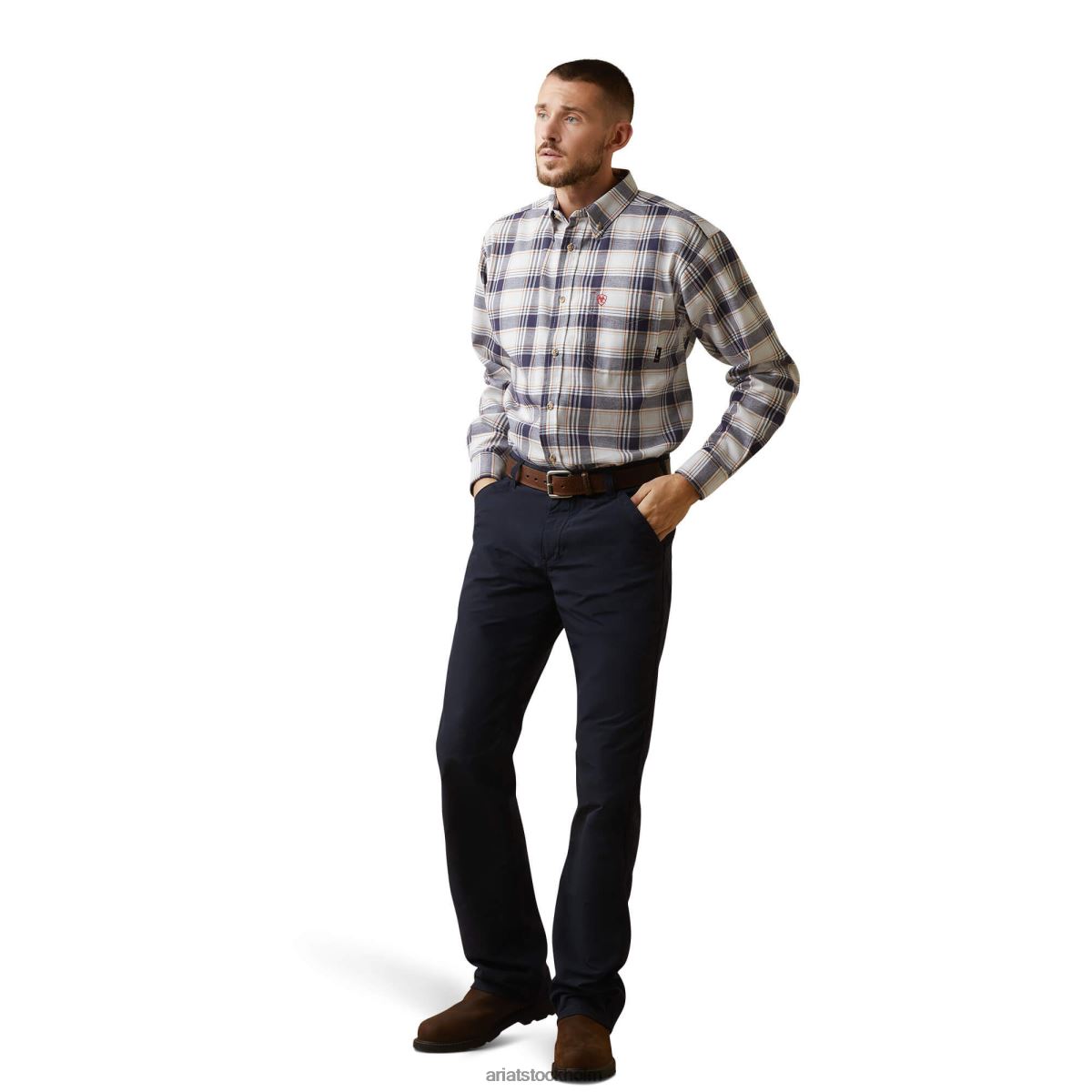 blast Ariat fr mejslad arbetsskjorta marin/vit pläd män F04841268