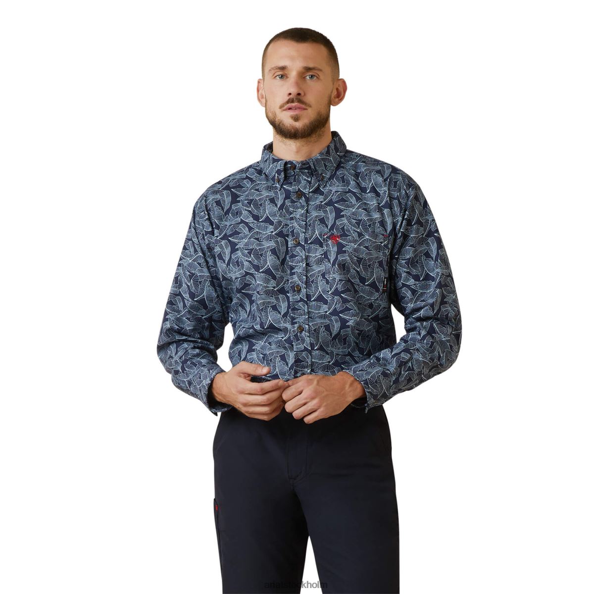 blast Ariat fr nighthawk arbetsskjorta i stretch marinblått lövtryck män F04841241