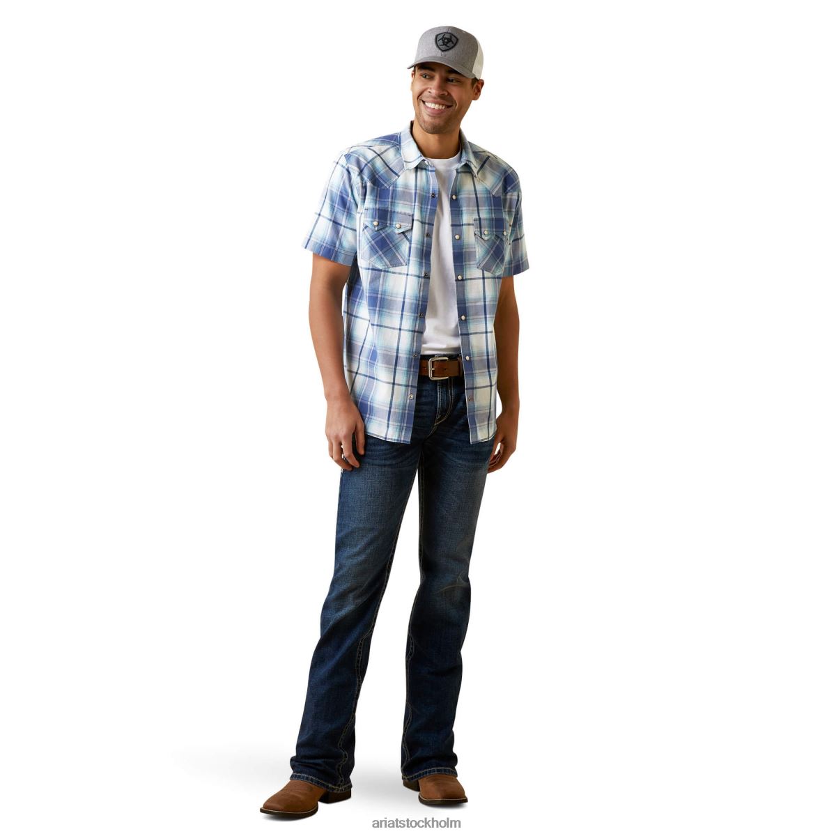 blast Ariat hadder retro passform skjorta viddighet blå män F04841378