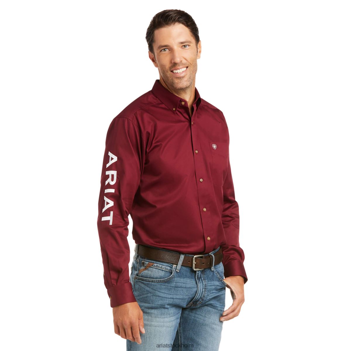 blast Ariat lagets logotyp skjorta med twill vinröd/vit män F0484986