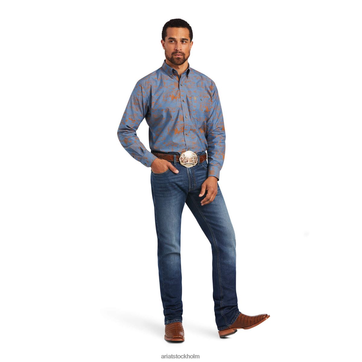 blast Ariat obeveklig skjorta i klassisk passform med cordage stretch bakelitblå män F04841358