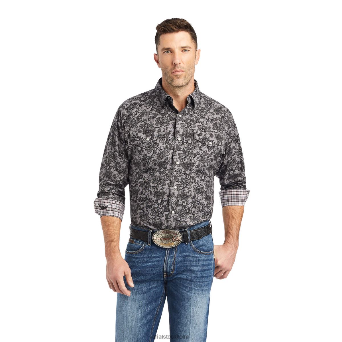 blast Ariat obeveklig, spänstig stretchskjorta med klassisk passform svart chambray män F04841157