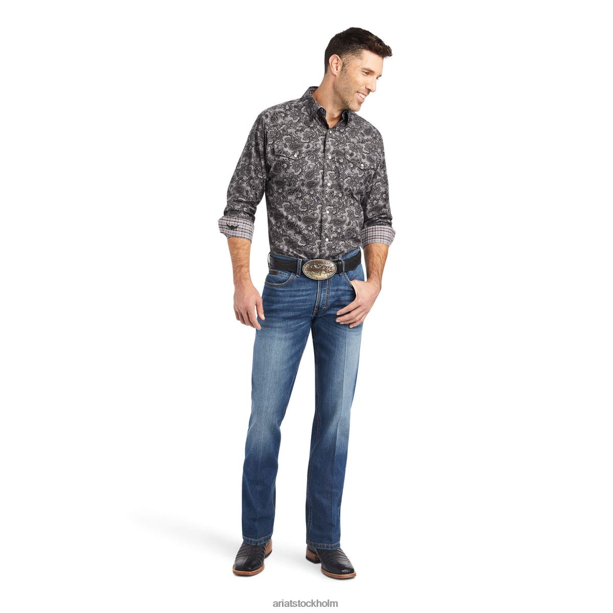 blast Ariat obeveklig, spänstig stretchskjorta med klassisk passform svart chambray män F04841157