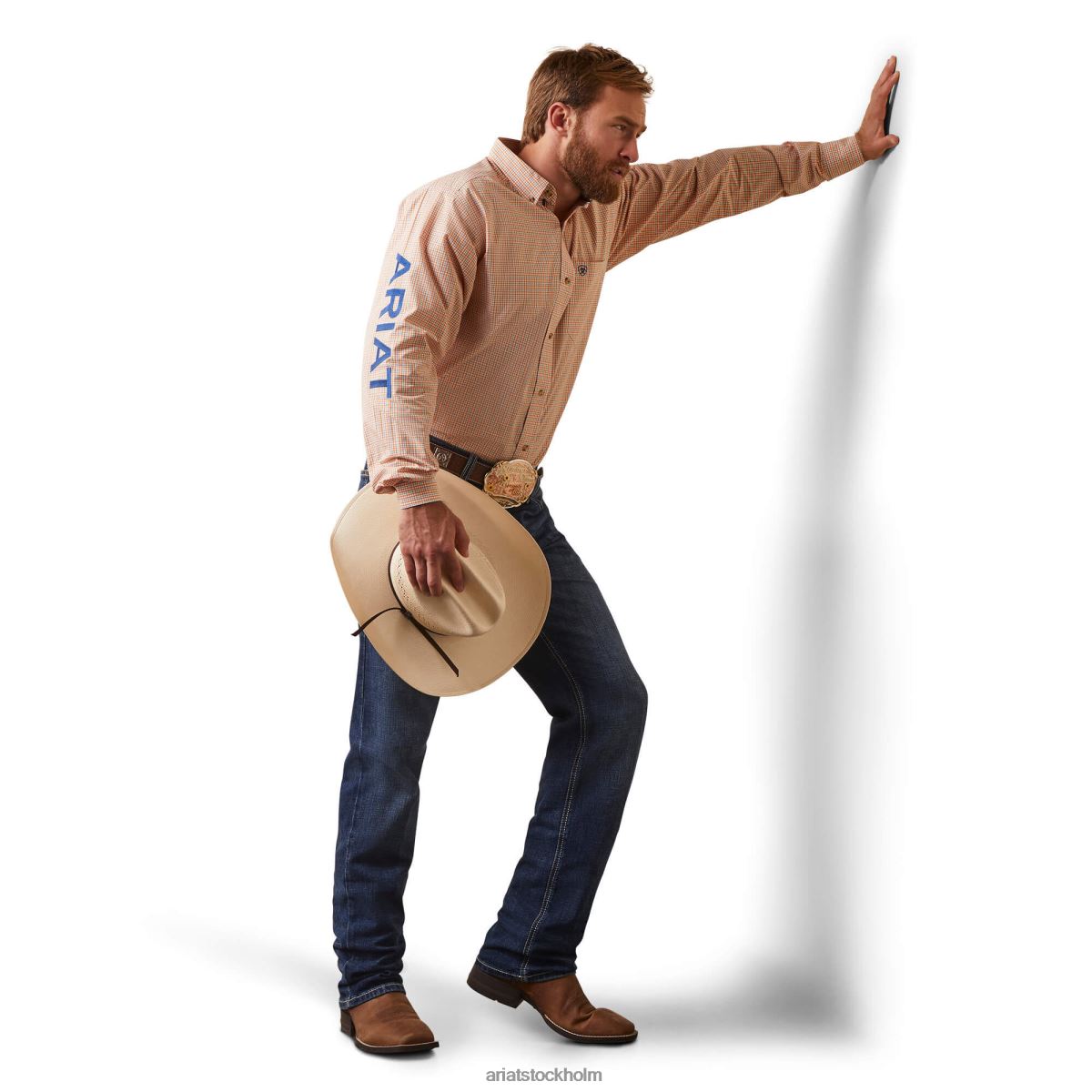 blast Ariat pro-serien team shay monterad skjorta orange män F04841260