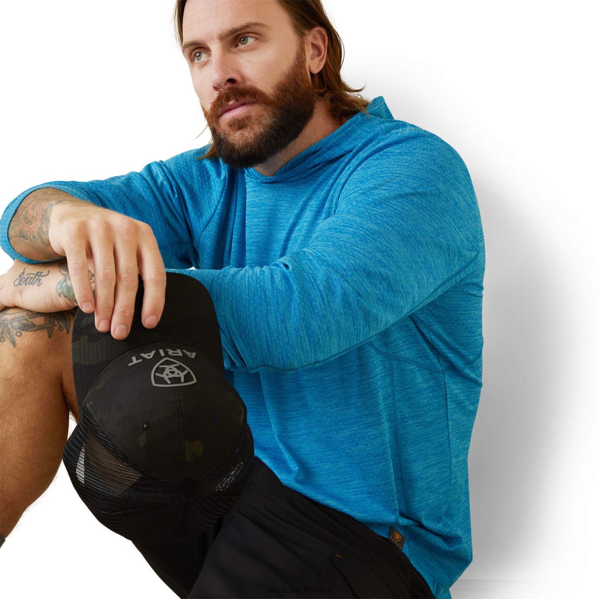 blast Ariat rebar evolution solskjorta med luva scuba blå män F0484852