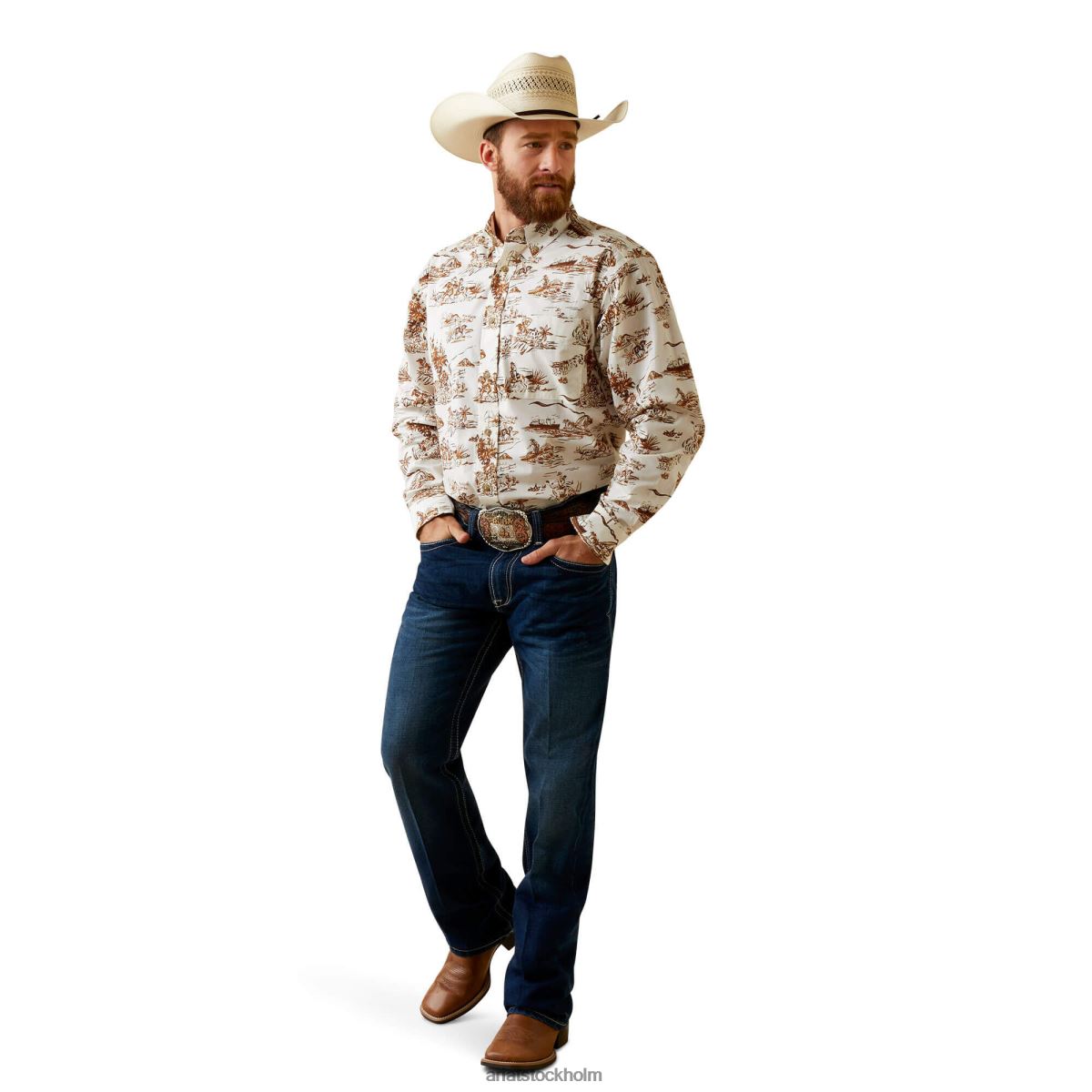 blast Ariat rynkbeständig paniolo western aloha stretch skjorta med klassisk passform sand män F04841287