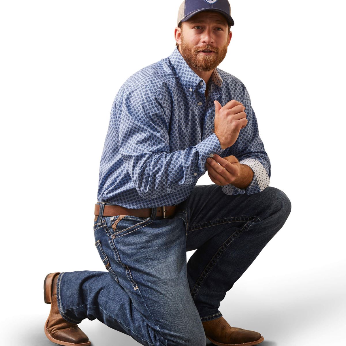 blast Ariat skrynkelfri atlas skjorta med klassisk passform blå män F0484962