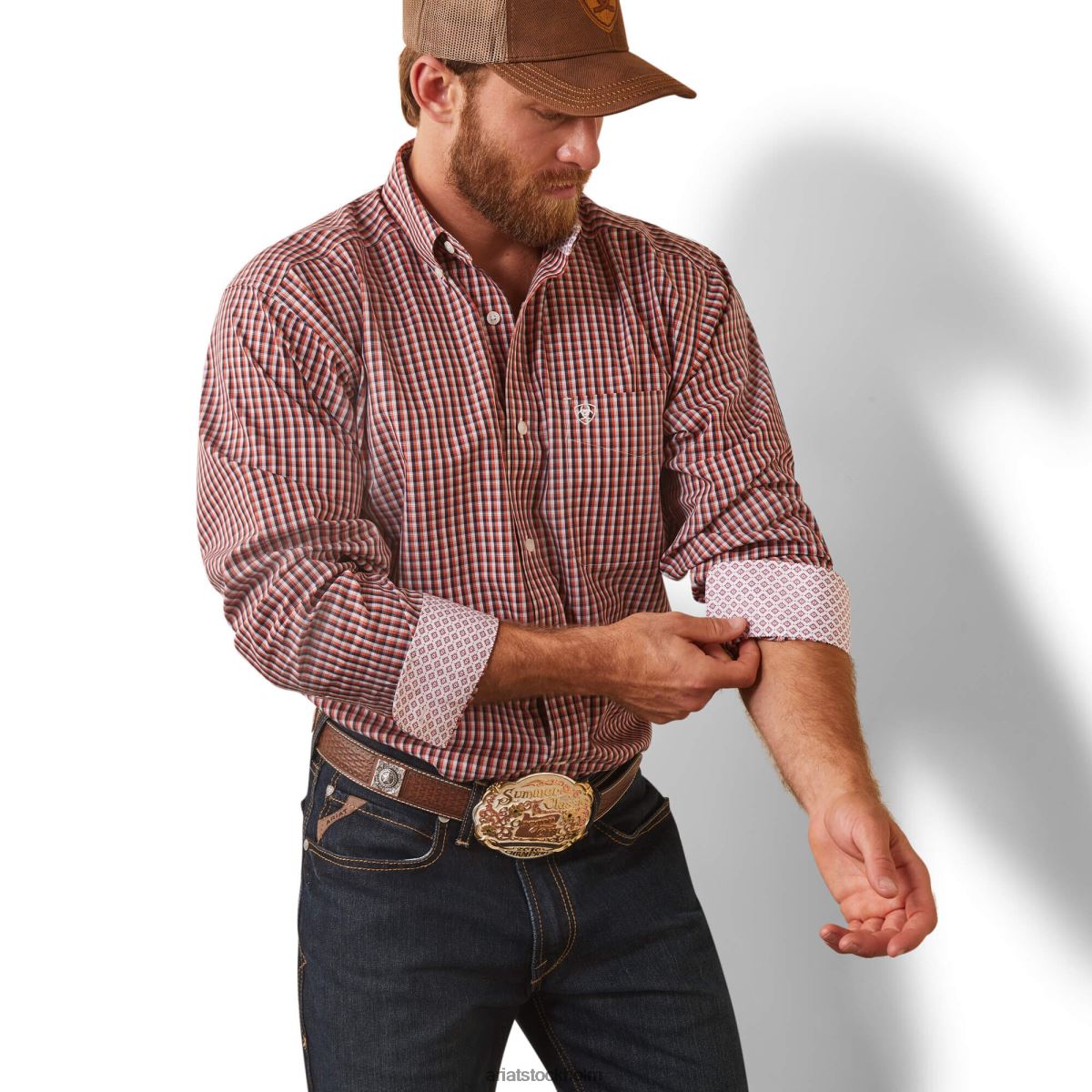 blast Ariat skrynkelfri omari-tröja crimson svart män F04841009