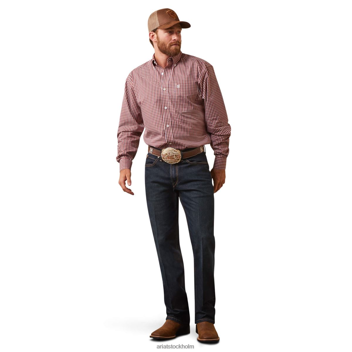 blast Ariat skrynkelfri omari-tröja crimson svart män F04841009