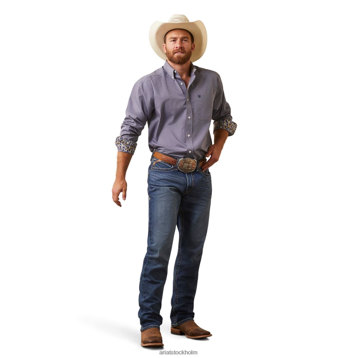 blast Ariat skrynkelfri solid pinpoint oxford skjorta med klassisk passform humör indigo män F0484958