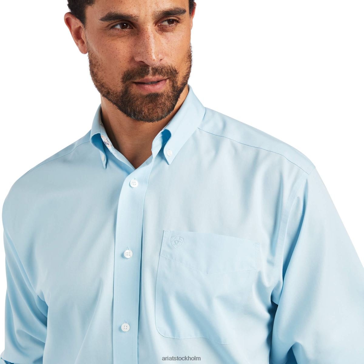 blast Ariat skrynkelfri solid pinpoint oxford skjorta med klassisk passform kristallblått män F04841024