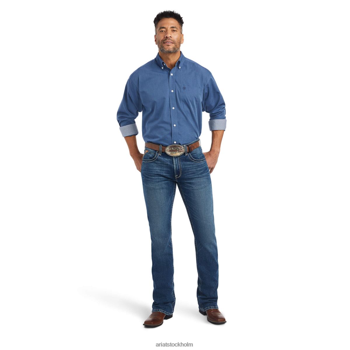 blast Ariat skrynkelfri solid pinpoint oxford skjorta med klassisk passform midnattssegel män F0484979