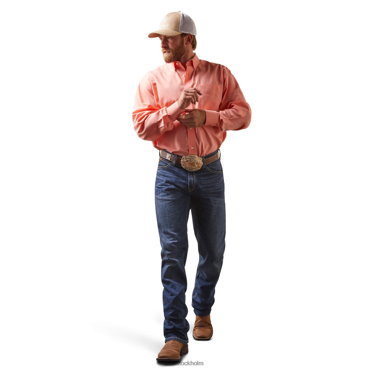 blast Ariat skrynkelfri solid pinpoint oxford skjorta med klassisk passform persika eko män F04841076