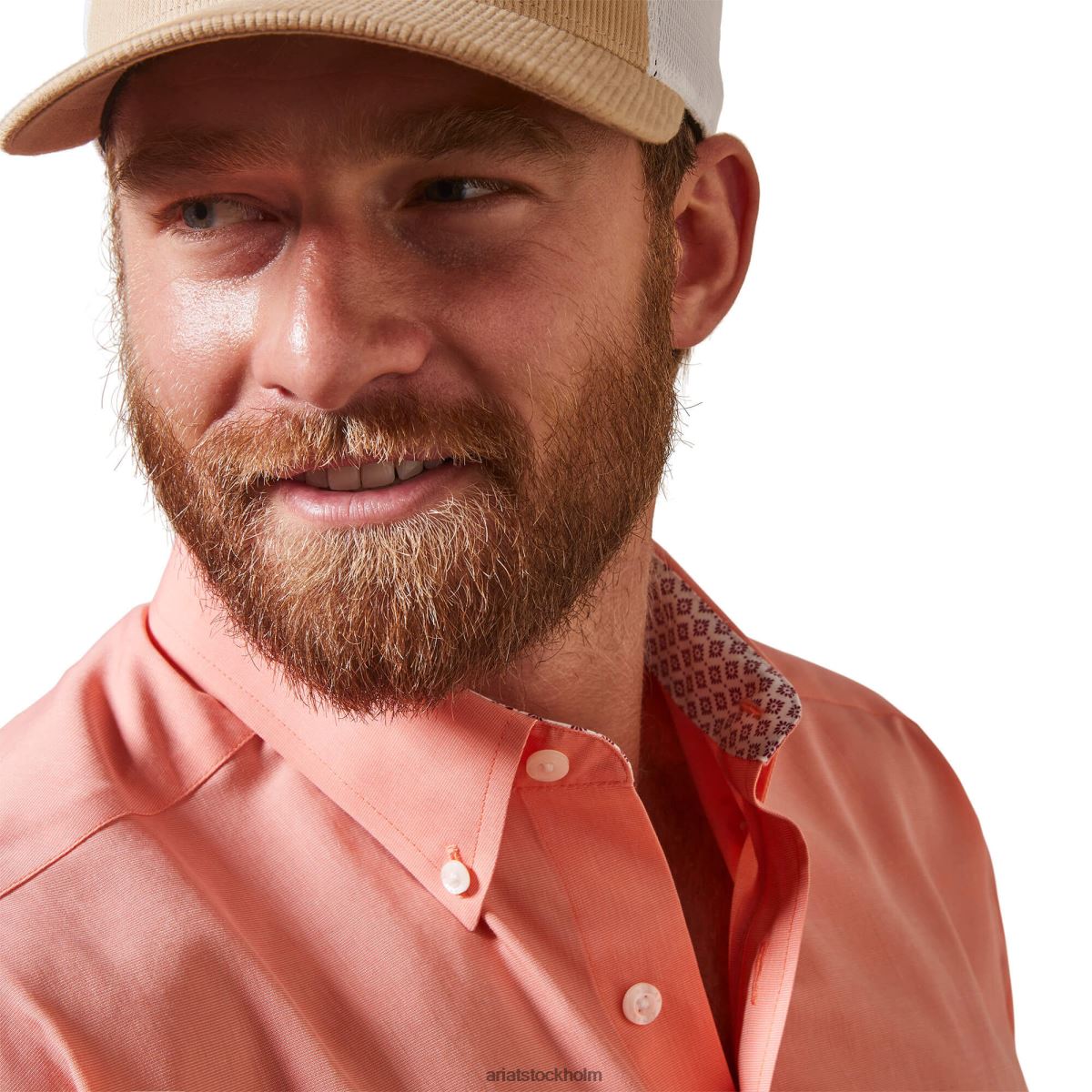 blast Ariat skrynkelfri solid pinpoint oxford skjorta med klassisk passform persika eko män F04841076