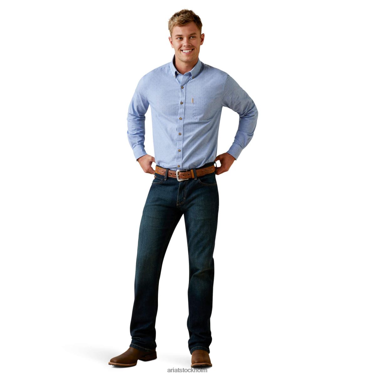 blast Ariat skrynkla motstå prickar stretch skjorta med modern passform blå män F0484988