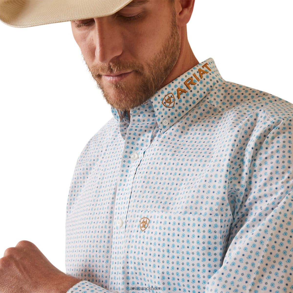 blast Ariat team stuart monterad skjorta vit män F04841096