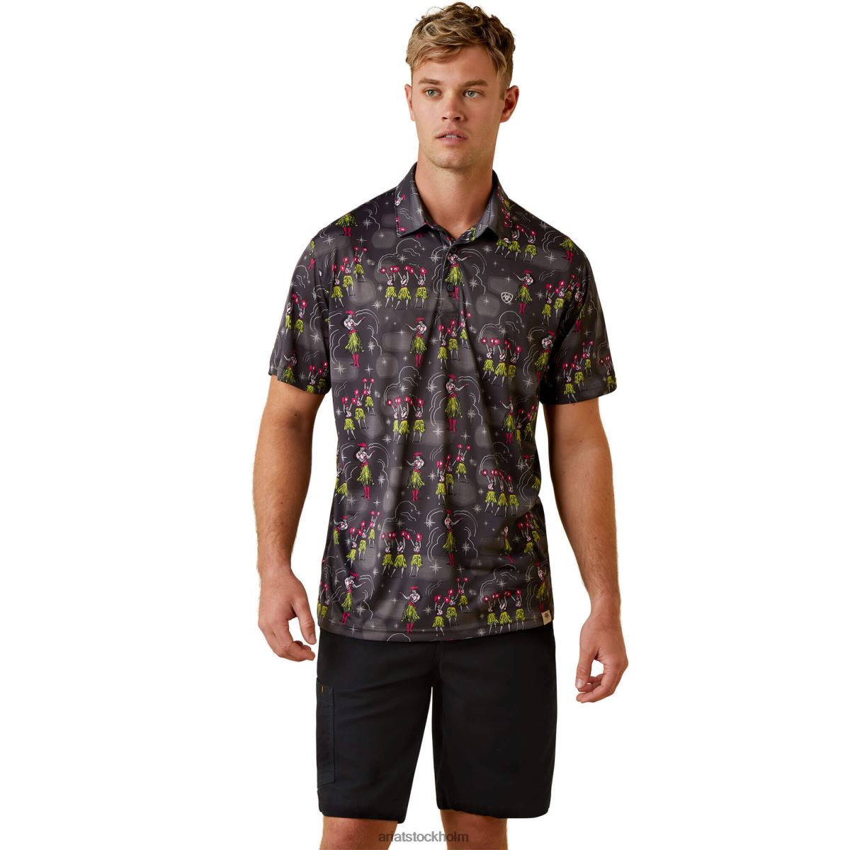 blast Ariat tryckt western aloha polo Kolgrå män F0484914