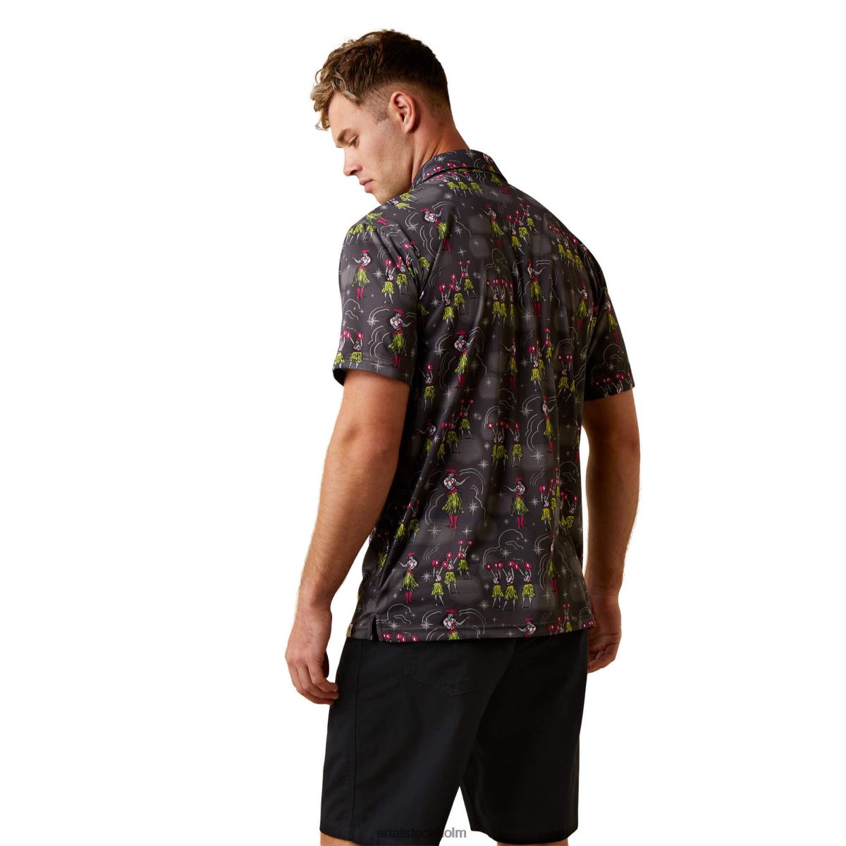 blast Ariat tryckt western aloha polo Kolgrå män F0484914