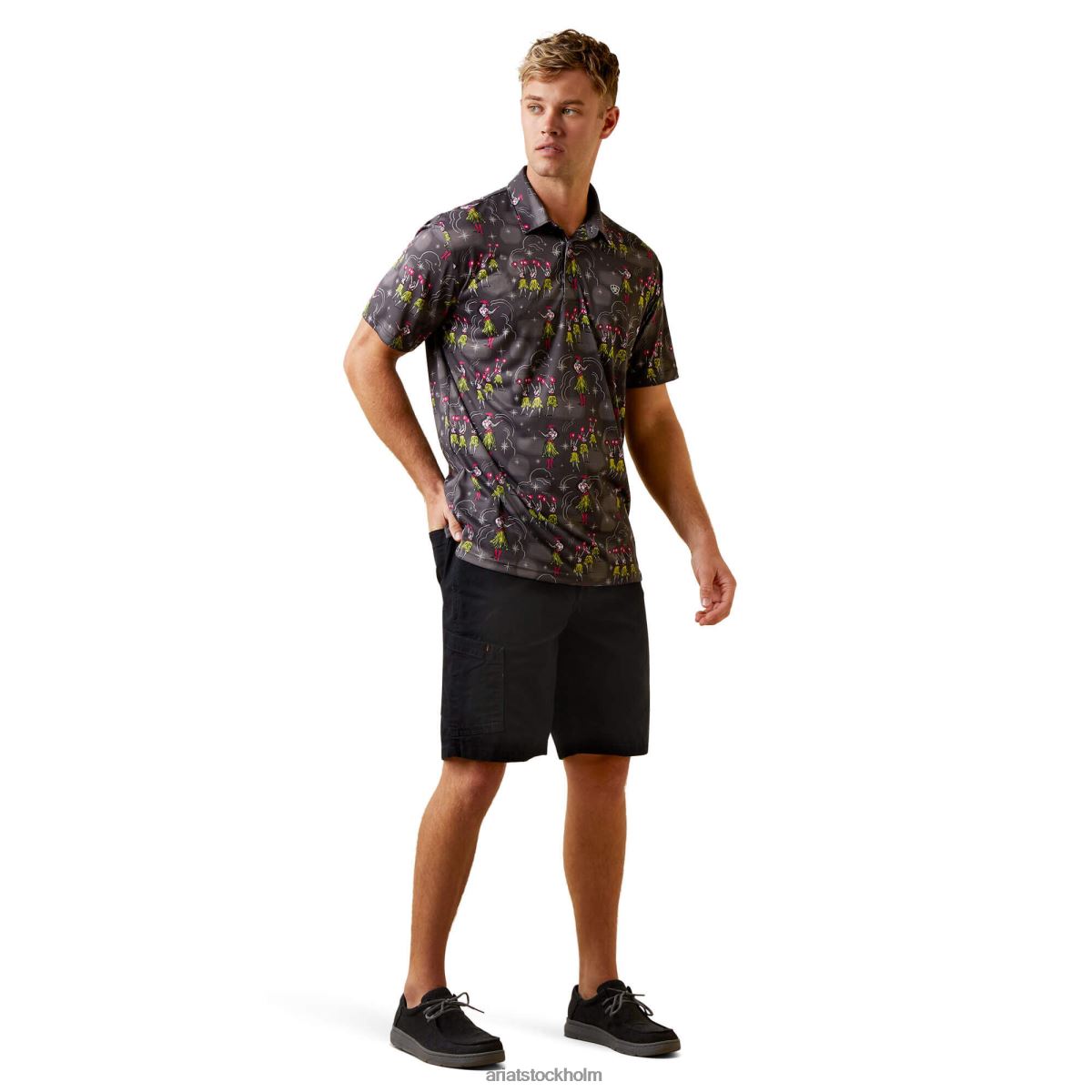 blast Ariat tryckt western aloha polo Kolgrå män F0484914