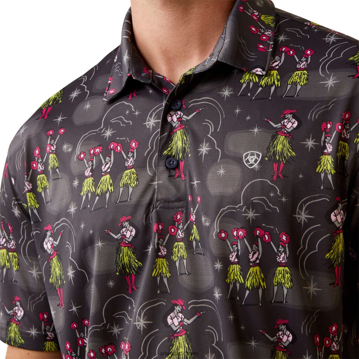 blast Ariat tryckt western aloha polo Kolgrå män F0484914