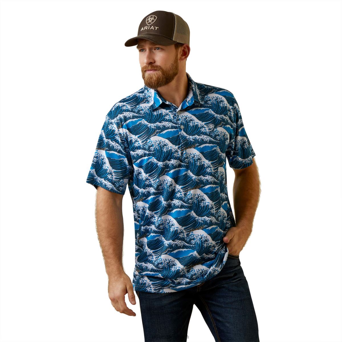 blast Ariat tryckt western aloha polo hawaiiska havet män F0484920