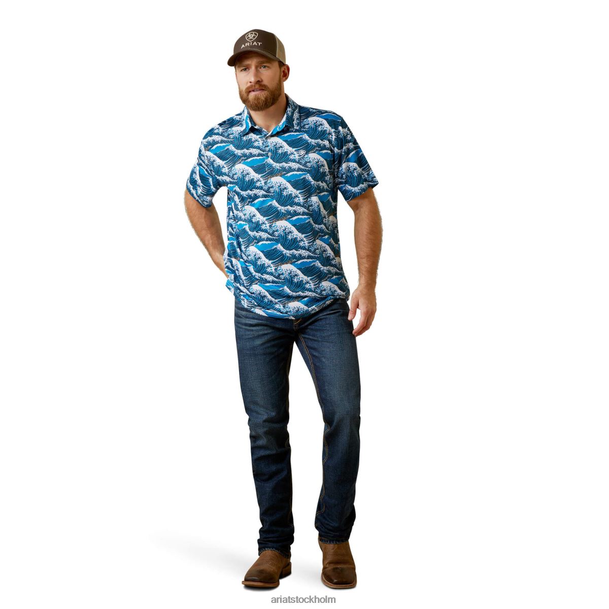 blast Ariat tryckt western aloha polo hawaiiska havet män F0484920
