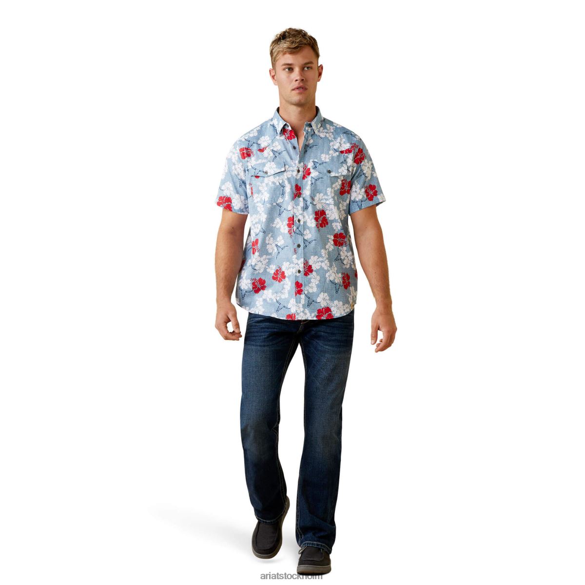 blast Ariat venttek western aloha passform skjorta chambray blå män F04841339