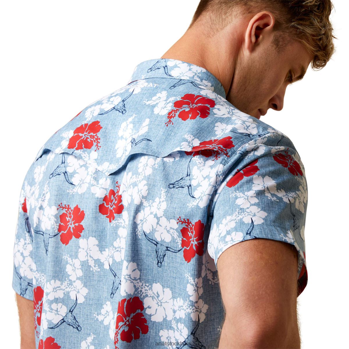 blast Ariat venttek western aloha passform skjorta chambray blå män F04841339