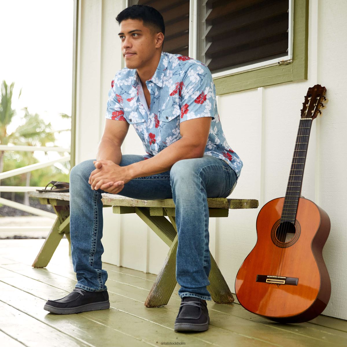 blast Ariat venttek western aloha passform skjorta chambray blå män F04841339