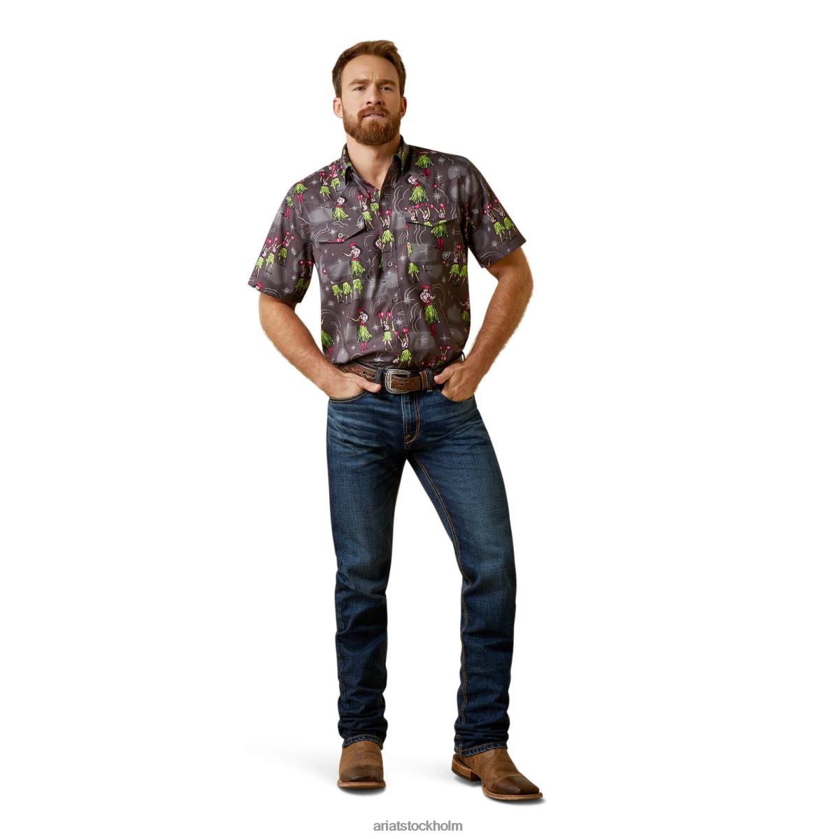 blast Ariat venttek western aloha passform skjorta kolgrå män F04841366