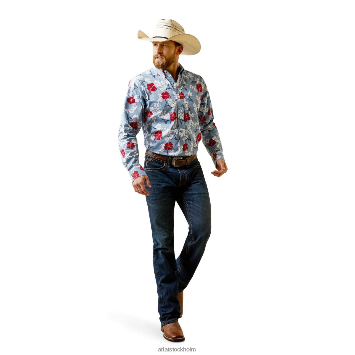 blast Ariat western aloha skjorta med klassisk passform i stretch chambray blå män F04841363