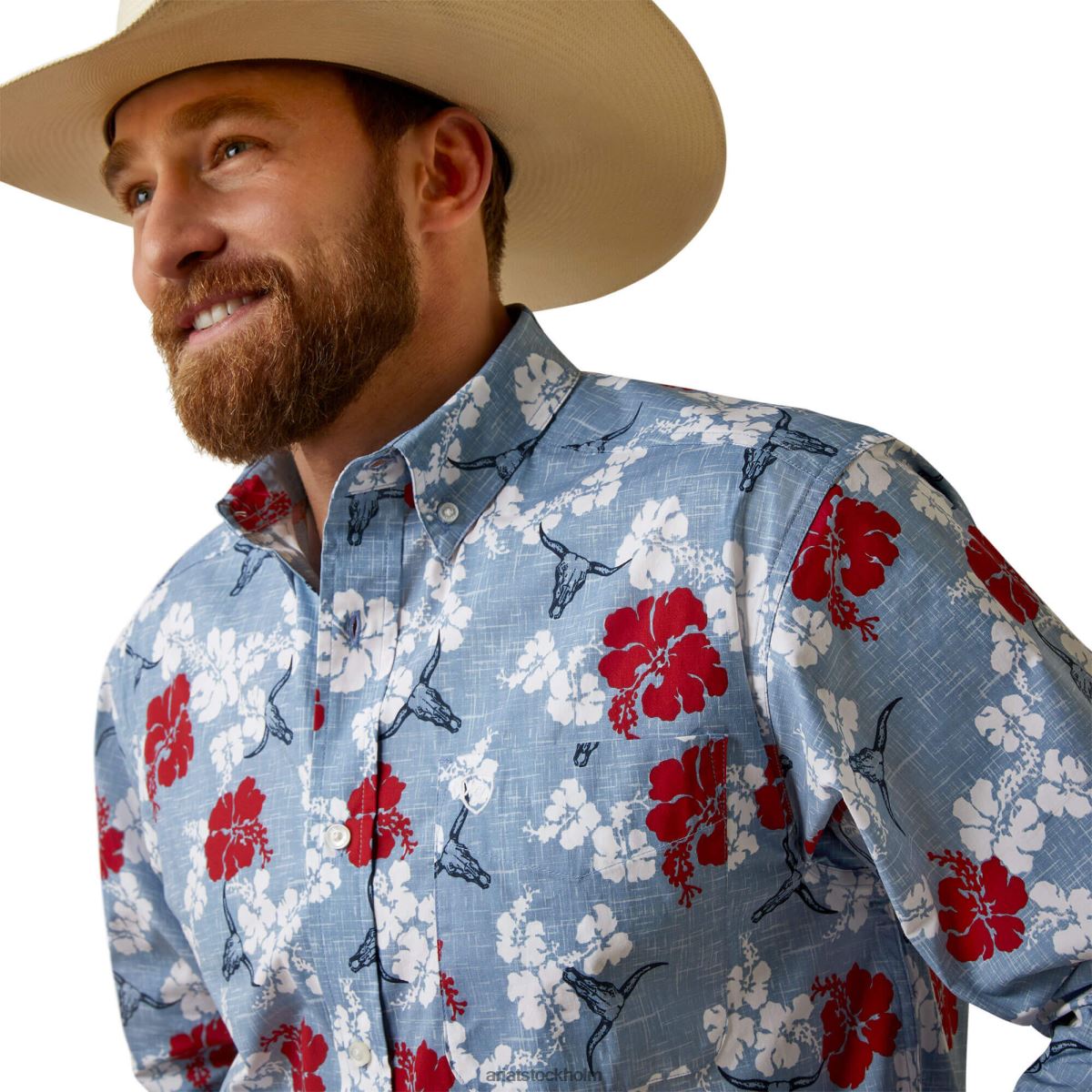 blast Ariat western aloha skjorta med klassisk passform i stretch chambray blå män F04841363