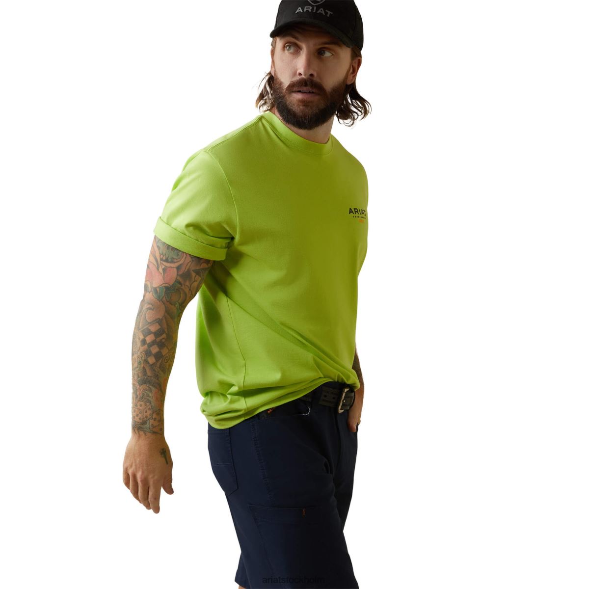 blast Ariat T-shirt med stark logotyp i armeringsjärn i bomull lime/svart män F0484698