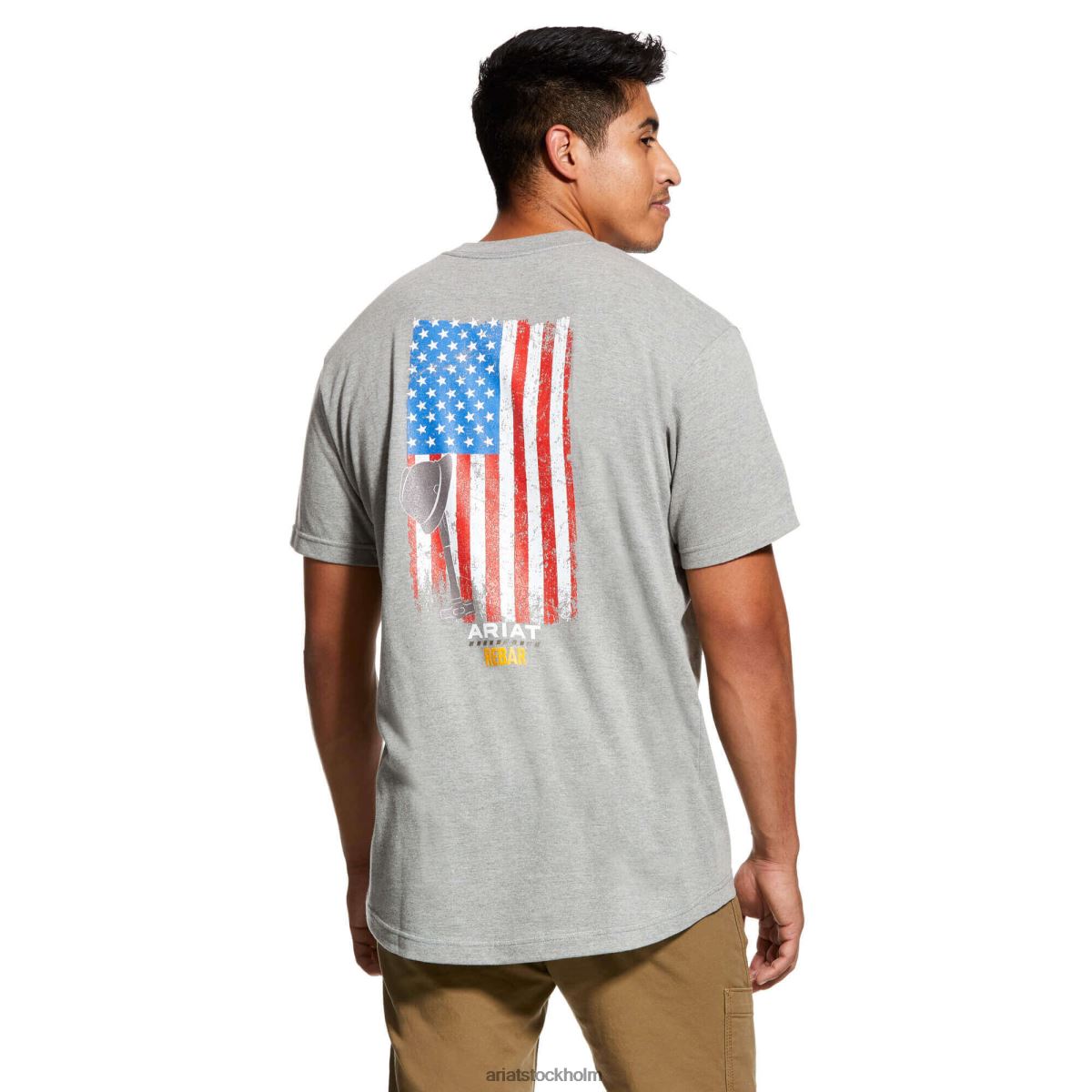 blast Ariat armeringsjärn bomull stark amerikansk grit grafisk t-shirt gråmelerad män F0484759