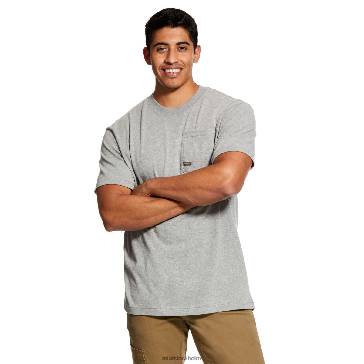 blast Ariat armeringsjärn bomull stark amerikansk grit grafisk t-shirt gråmelerad män F0484759