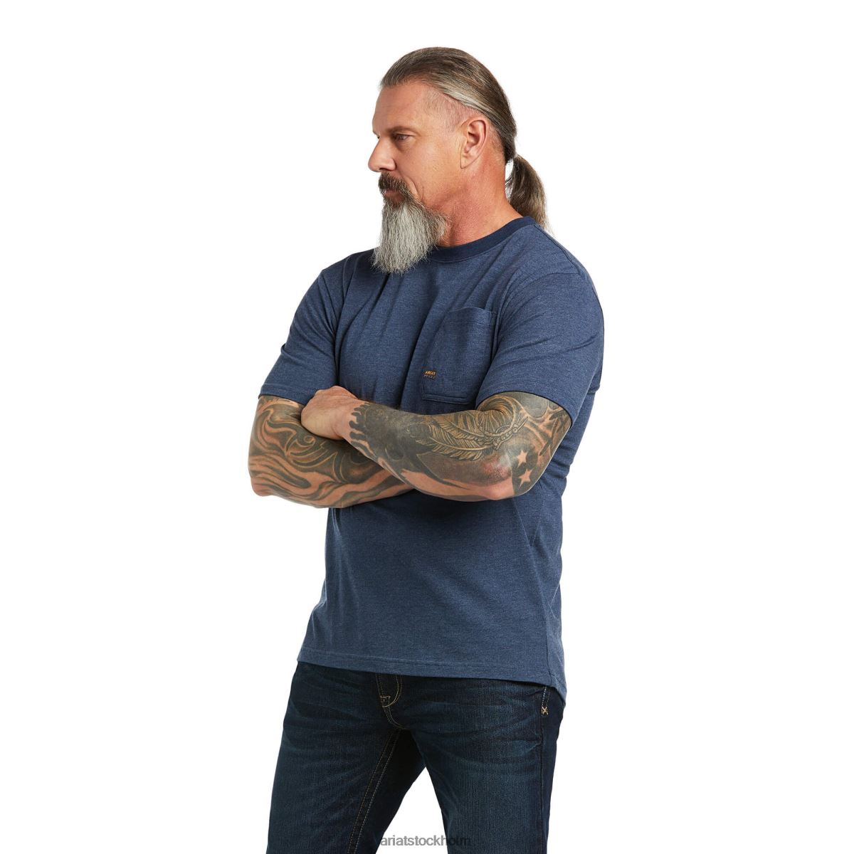 blast Ariat armeringsjärn bomull stark amerikansk utomhus t-shirt marin ljung män F0484631