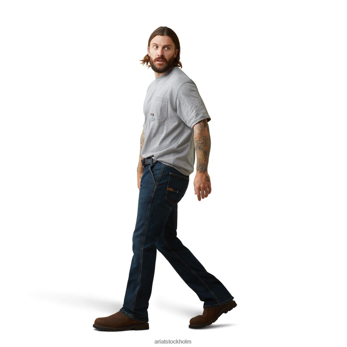 blast Ariat armeringsjärn cottonstrong amerikansk utomhus t-shirt gråmelerad män F0484588