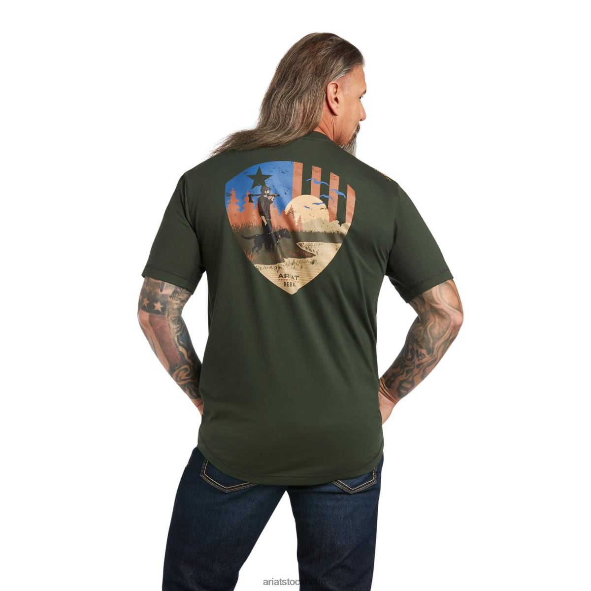 blast Ariat armeringsjärn workman arbetande hund t-shirt djup skog män F0484749