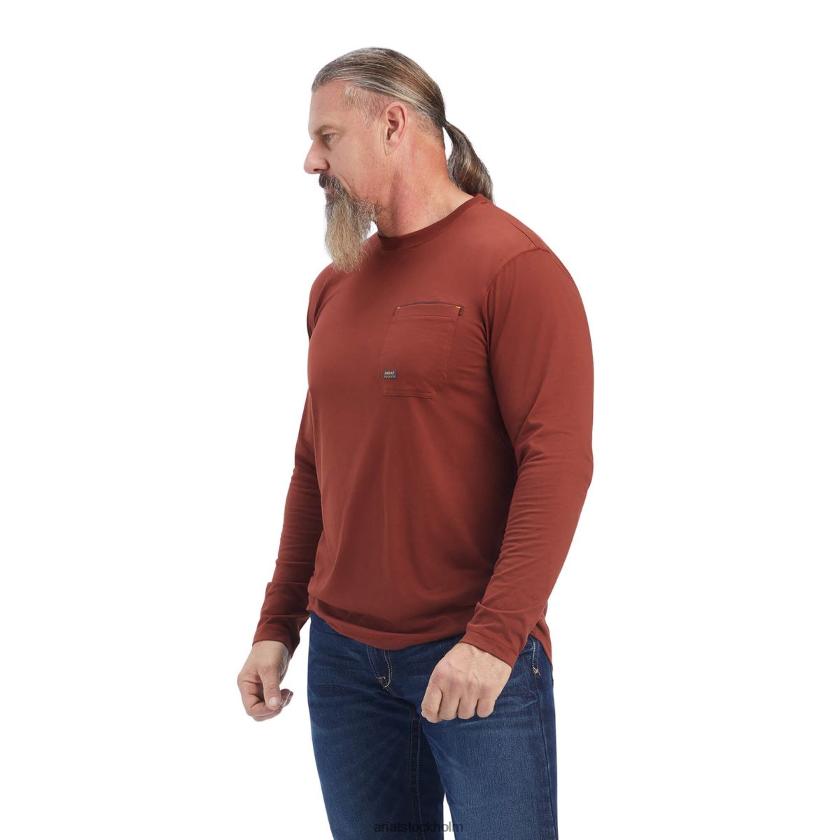 blast Ariat armeringsjärnsarbetare heltäckande t-shirt körsbärsmahogny/ljusgrå män F0484848