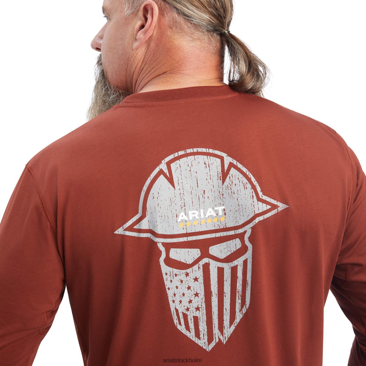 blast Ariat armeringsjärnsarbetare heltäckande t-shirt körsbärsmahogny/ljusgrå män F0484848