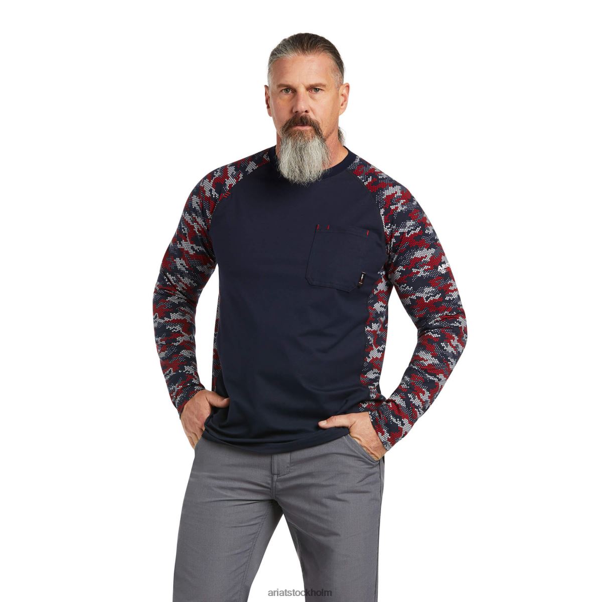 blast Ariat fr ac stretch camo baseball t-shirt marin/vit/röd camo män F0484800