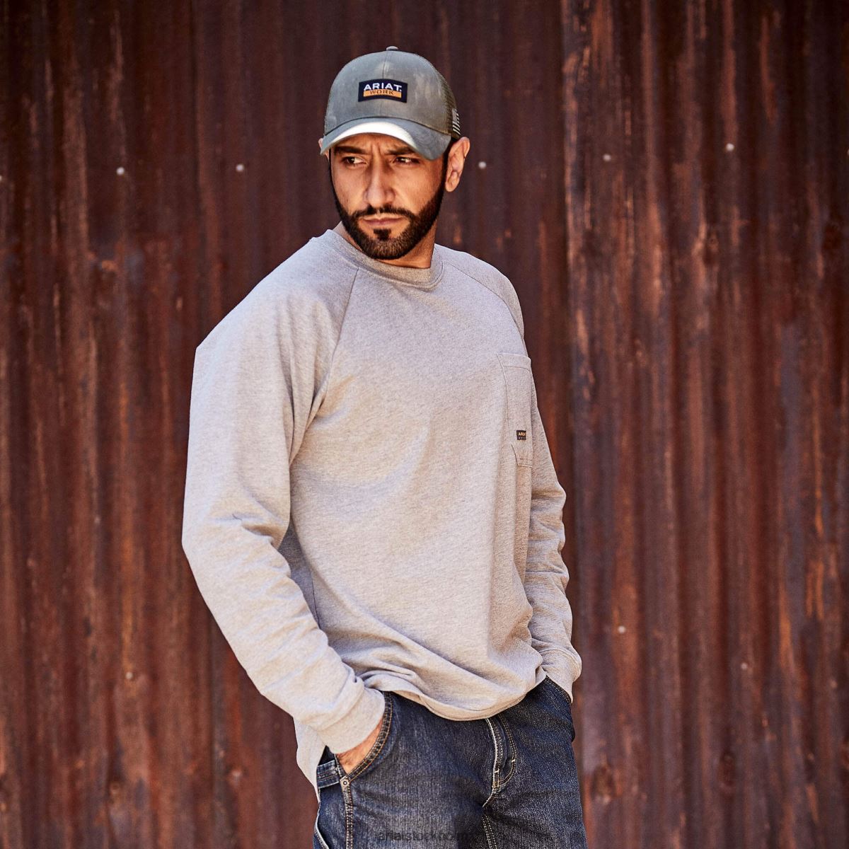 blast Ariat stark grafisk t-shirt i armeringsjärn i bomull gråmelerad män F0484632