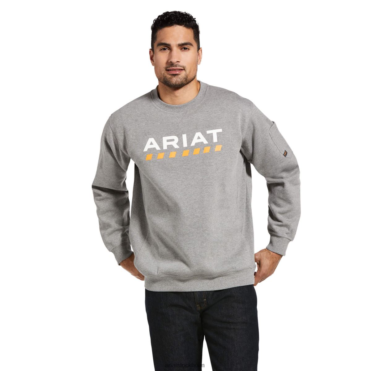 blast Ariat armeringsjärn workman logotyp sweatshirt gråmelerad män F04841454