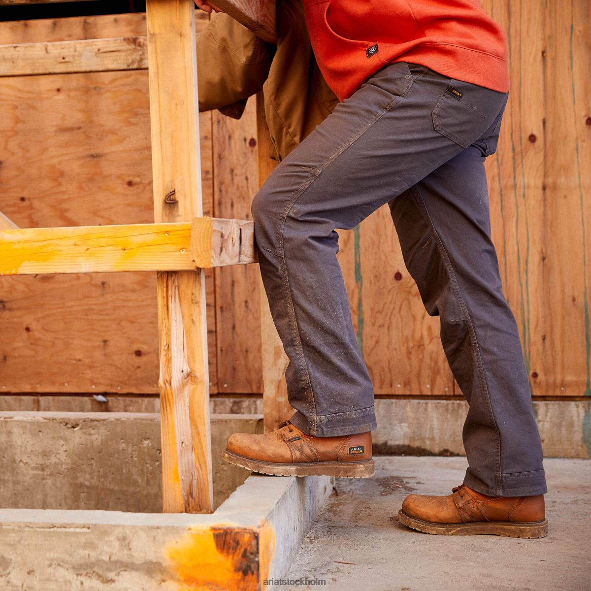 bottnar Ariat armeringsjärn m4 avslappnad durastretch tvättad byxa i twill byxa armeringsjärn grå män F0484531