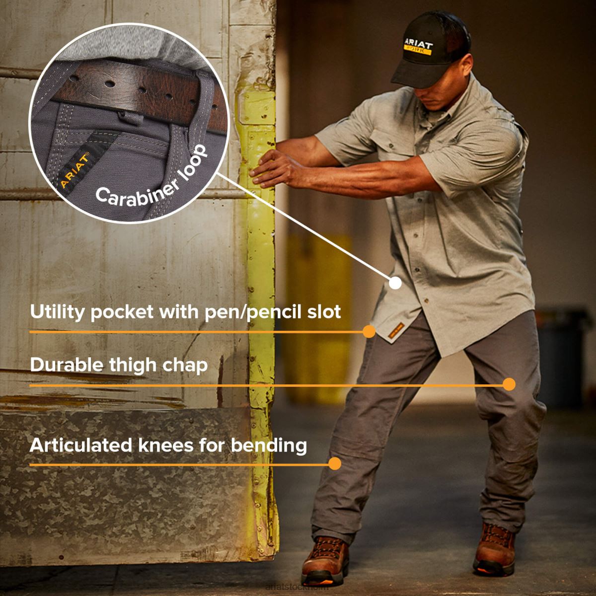 bottnar Ariat armeringsjärn m4 låg resp durastretch-tillverkad tuff dubbel front, stapelbar byxa med raka ben fält khaki män F04841736