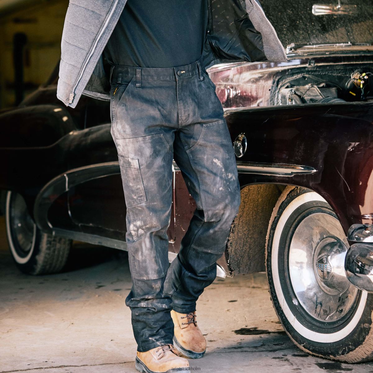 bottnar Ariat armeringsjärn m4 låg resp durastretch-tillverkad tuff dubbel front, stapelbar byxa med raka ben svart män F04841740