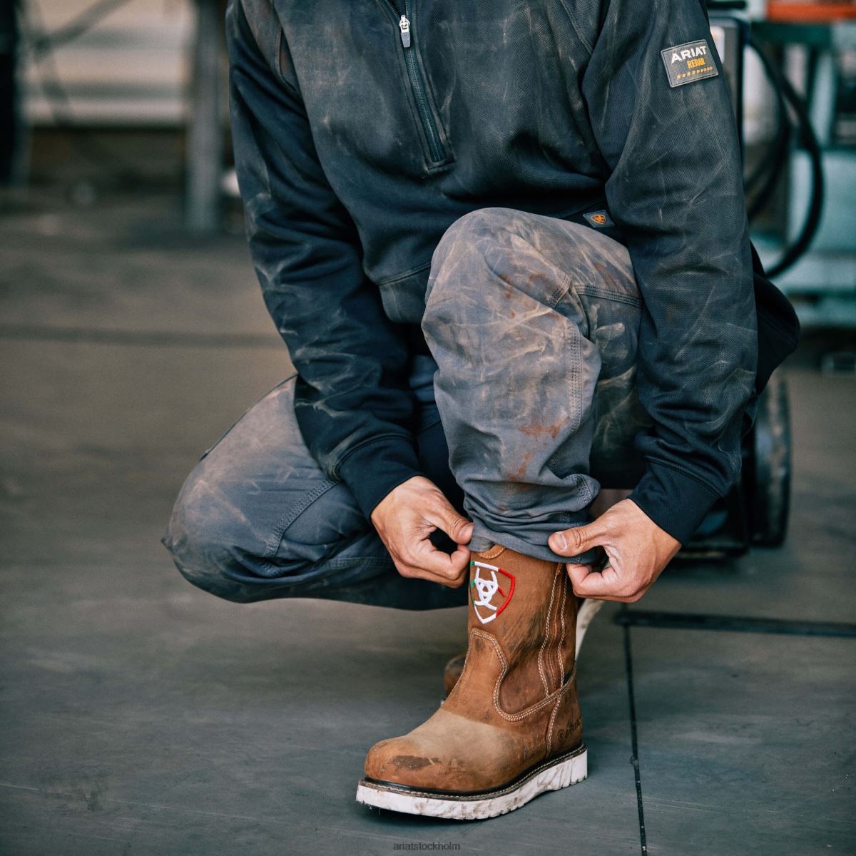 bottnar Ariat armeringsjärn m4 låg resp durastretch tillverkad tuff staplingsbar byxa med raka ben armeringsjärn grå män F0484530