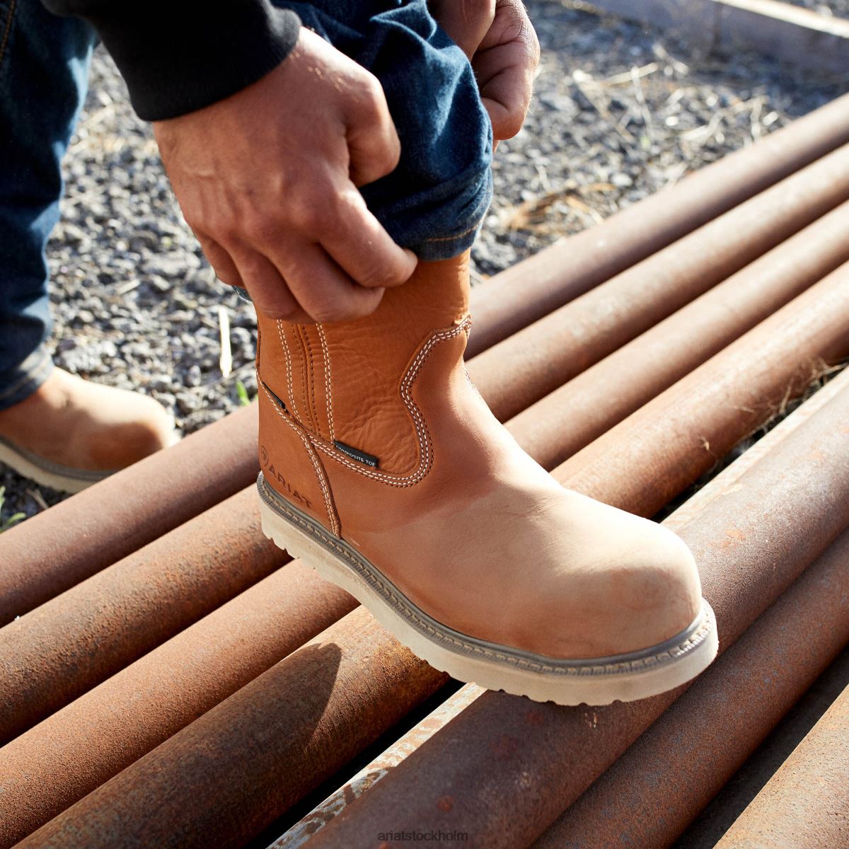 Skodon Ariat armeringsjärn wedge pull-on vattentät komposit tå arbetsstövel gyllene grizzly män F0484302