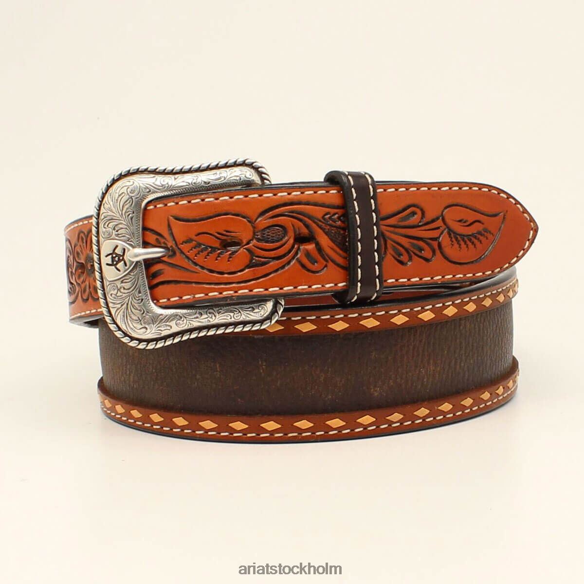 Tillbehör Ariat bälte med vit söm brun män F04841851